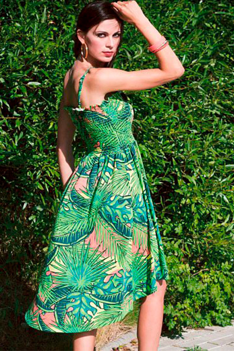 Фото товара 15281, летнее зеленое платье с асимметричным подолом